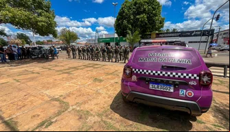 Viatura lilás da base Patrulha Maria da Penha