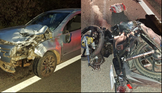 Colisão frontal entre carro e moto deixa jovem morto